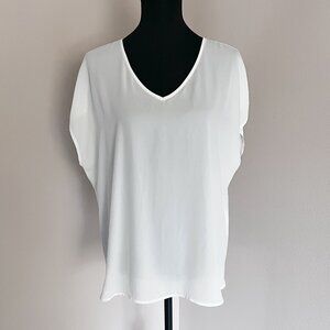 Chico's Short Sleeve V-Neck Blouse - Ivory White - Size 2 (12 - 14) Petite